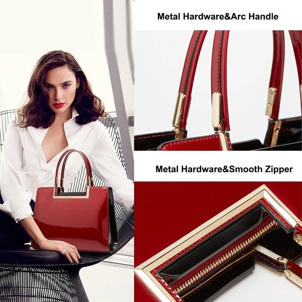 Glossy Patent Leather Handbags Womens Top Handle Handbag Purse Satchel Ladies Medium Tote Bags Stylish Shoulder Bag