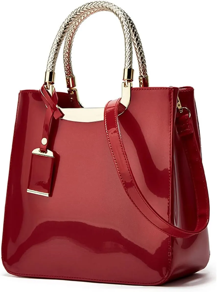 Glossy Patent Leather Women Handbag Shiny Shoulder Bag Evening Purse Style Top-Handle Bag Crossbody Satchel Party