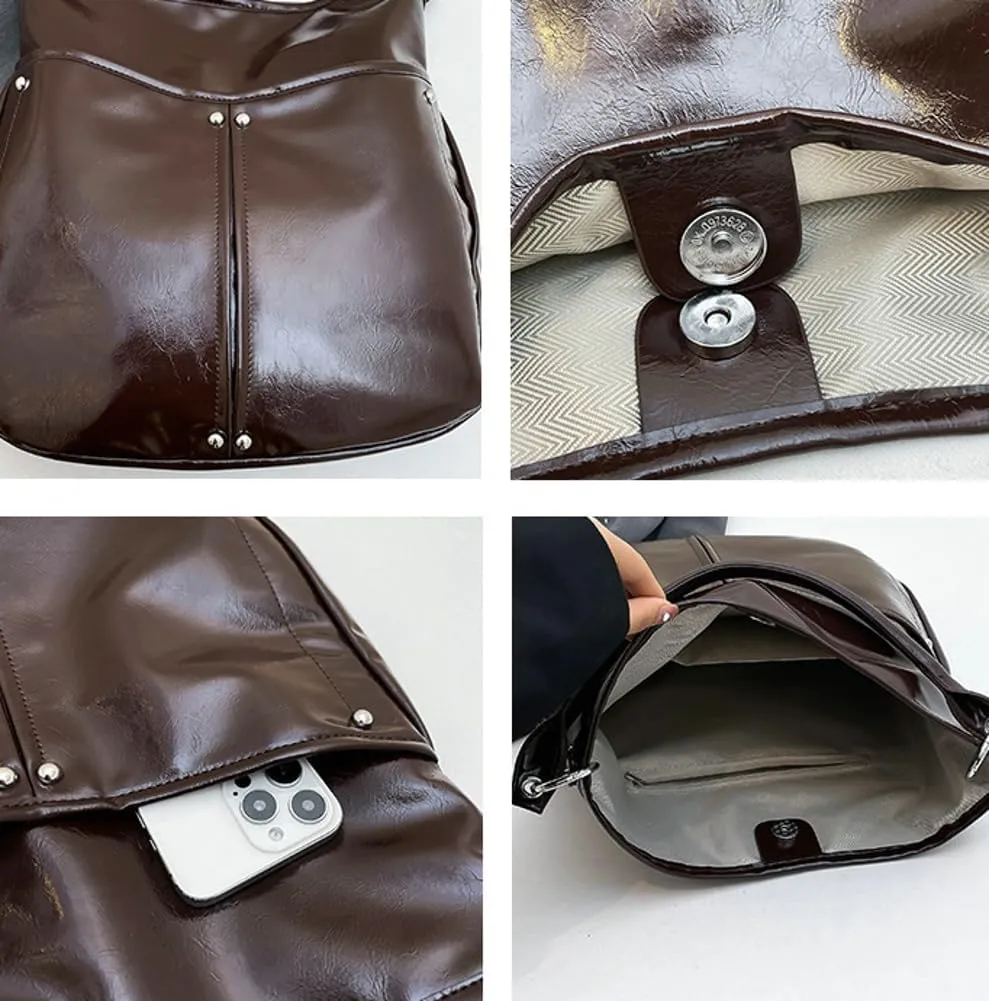 Glossy Tote Bags for Women Large Top-handle Shoulder Bag Commuter Purse Ladies Hobo Bag Work Tote Bag Travel Bag Trendy