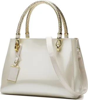 Glossy Women Handbag Shiny Patent Leather Top-Handle Bag Medium Shoulder Bag Tote Evening Purse Party Satchel