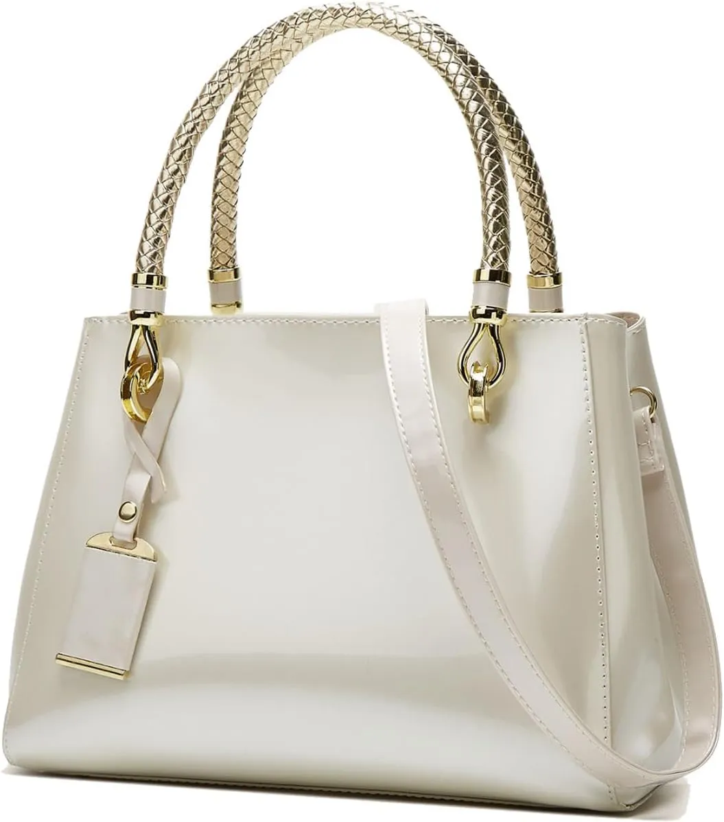 Glossy Women Handbag Shiny Patent Leather Top-Handle Bag Medium Shoulder Bag Tote Evening Purse Party Satchel