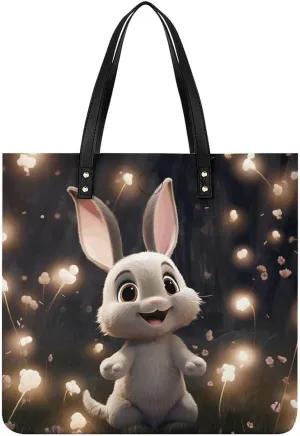 Glowing Gray Rabbit Tote Bag Durable Water-Resistant Handbags Lightweight Tote for Travel Work Book