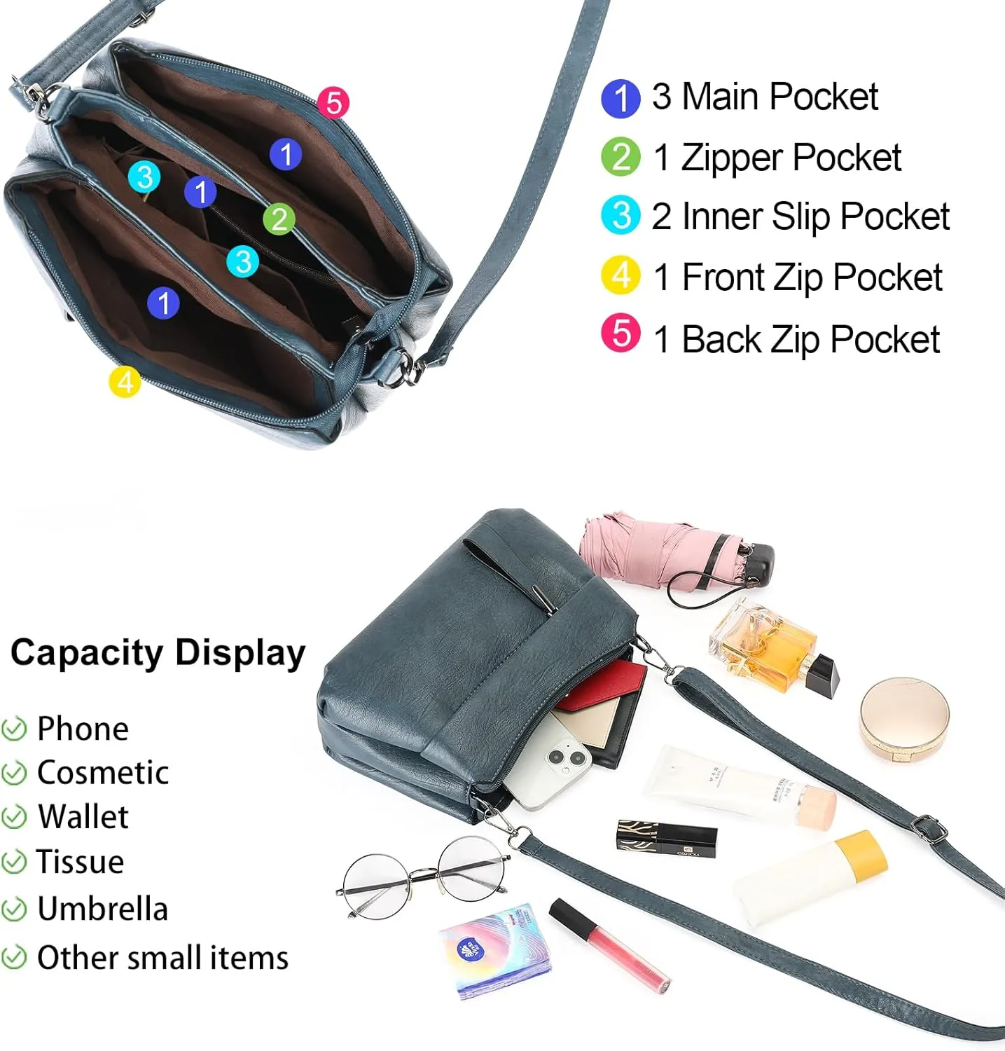 GOIACII Shoulder Bag for Women Leather Purse Crossbody Bag with Adjustable Strap