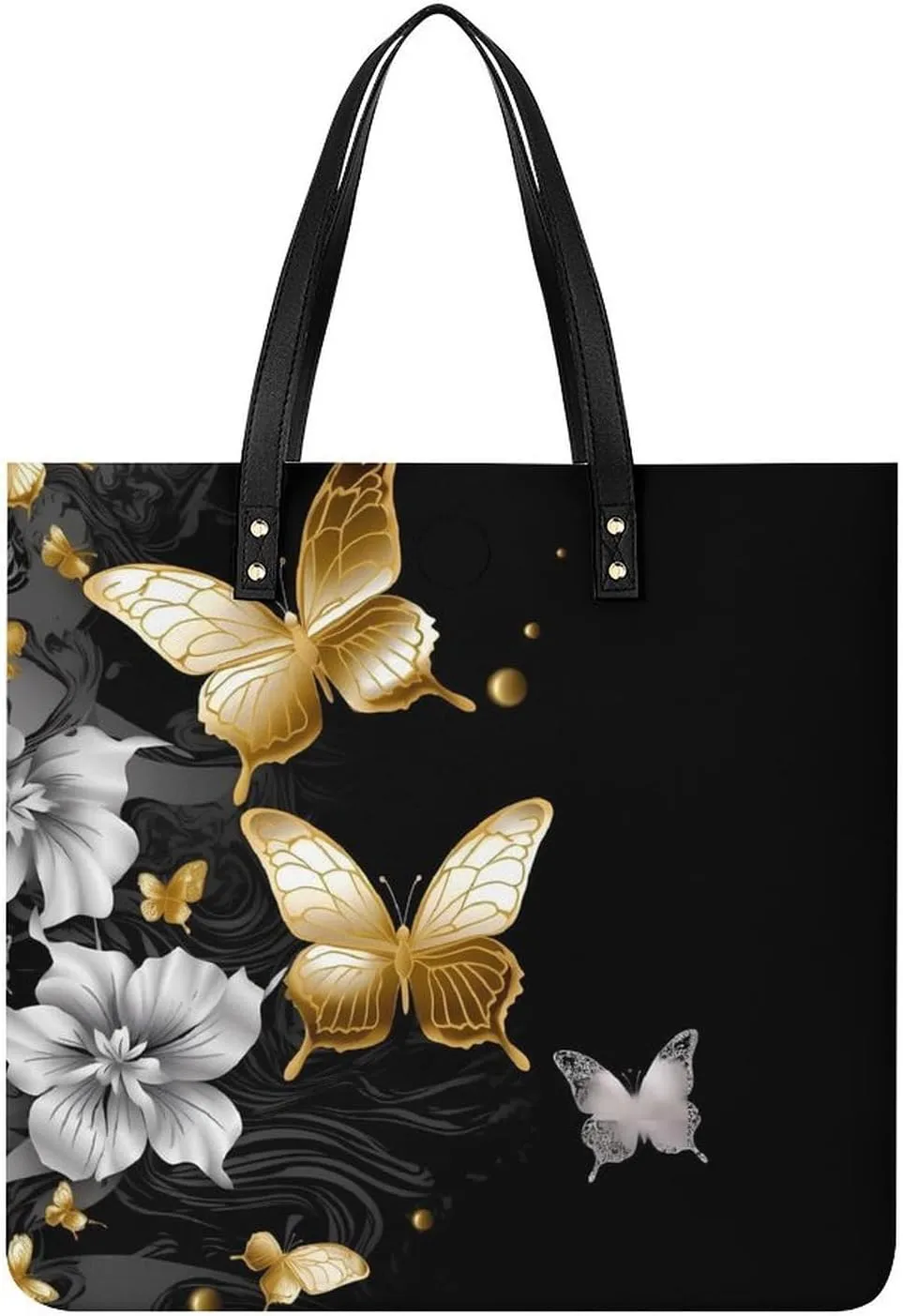 Gold White Butterflies Black Large Leather Handbags Women Fashion Handbag Multifunctional Travel Bag It Is A Great Gift for Mothers, Teachers, Friends, Bridesmaids