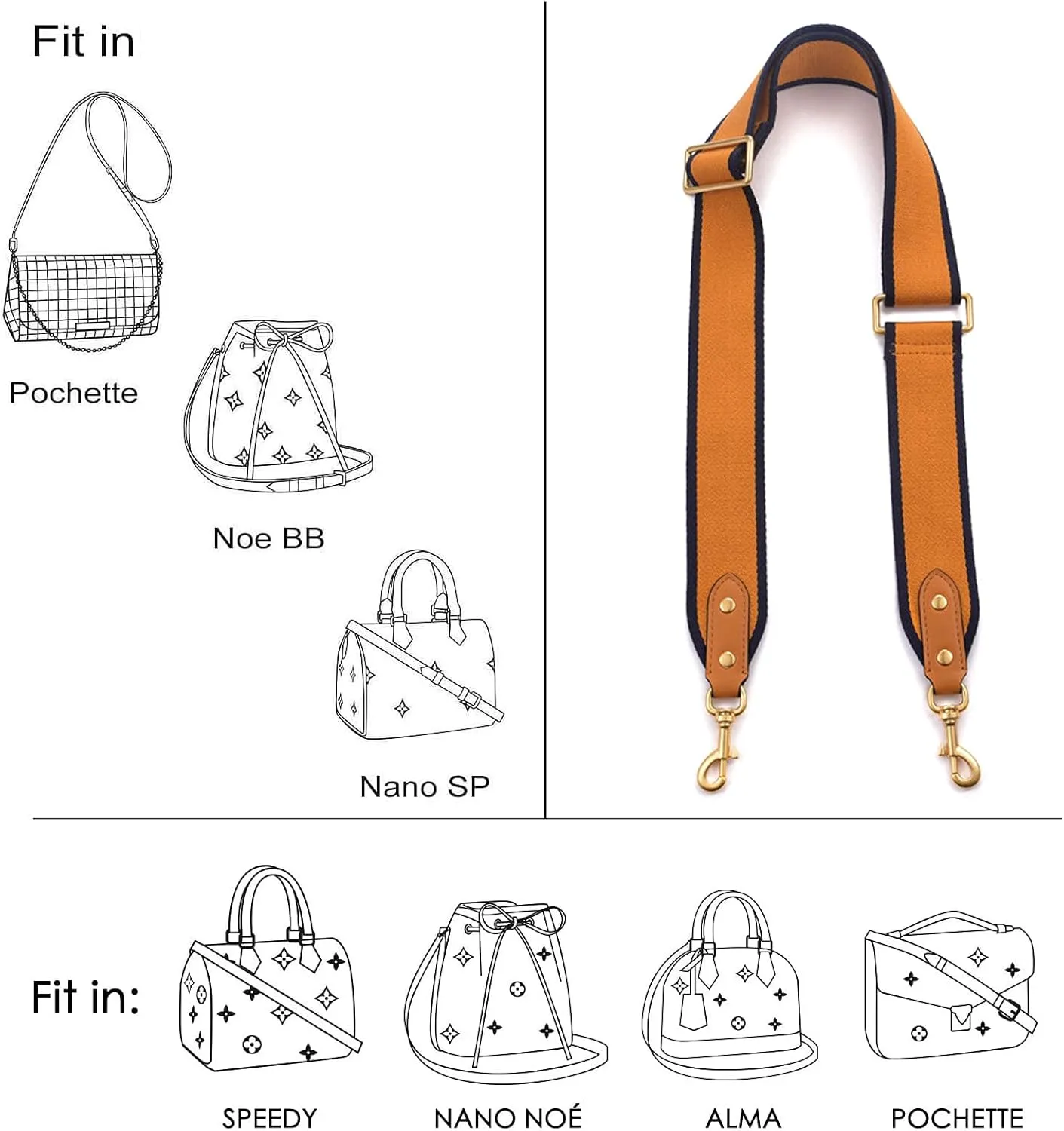 GOXTECH Purse Strap Replacement Crossbody Handbag Stripe Wide Adjustable