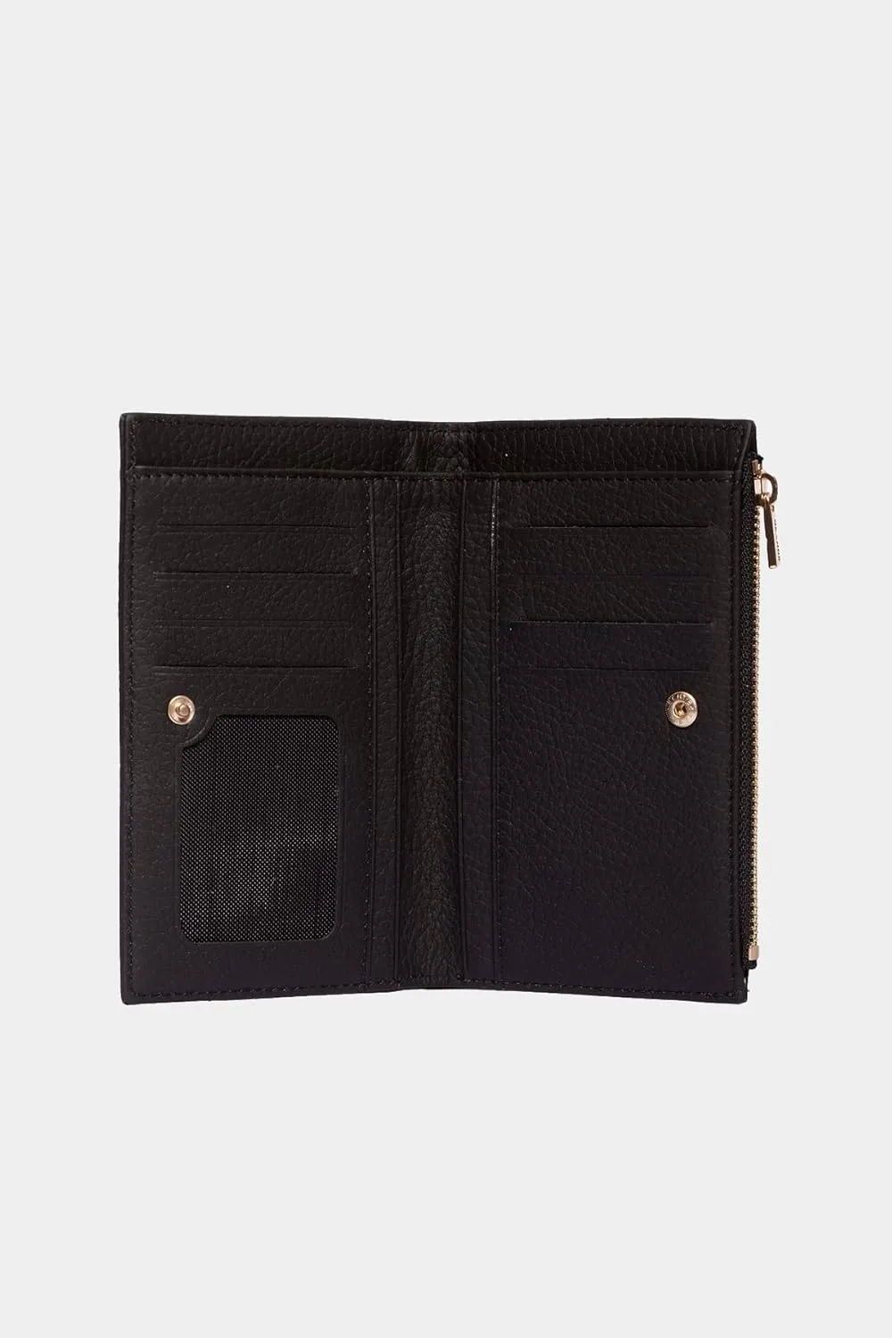 grande 2804 Genuine Leather Medium Bifold Wallet For Women Minimalist Wallet Ladies Zippered Mini Purse Small Card Holder (Black)
