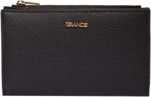 grande 2804 Genuine Leather Medium Bifold Wallet For Women Minimalist Wallet Ladies Zippered Mini Purse Small Card Holder (Black)