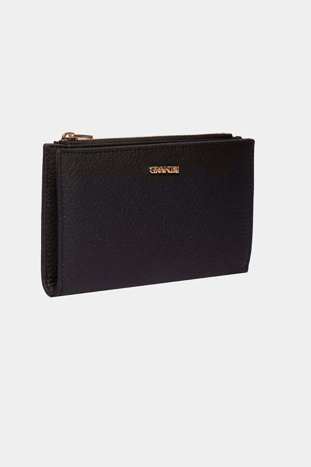 grande 2804 Genuine Leather Medium Bifold Wallet For Women Minimalist Wallet Ladies Zippered Mini Purse Small Card Holder (Black)