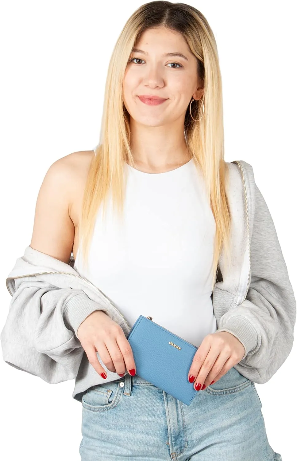 grande 2804 Genuine Leather Medium Bifold Wallet For Women Minimalist Wallet Ladies Zippered Mini Purse Small Card Holder (Camel)