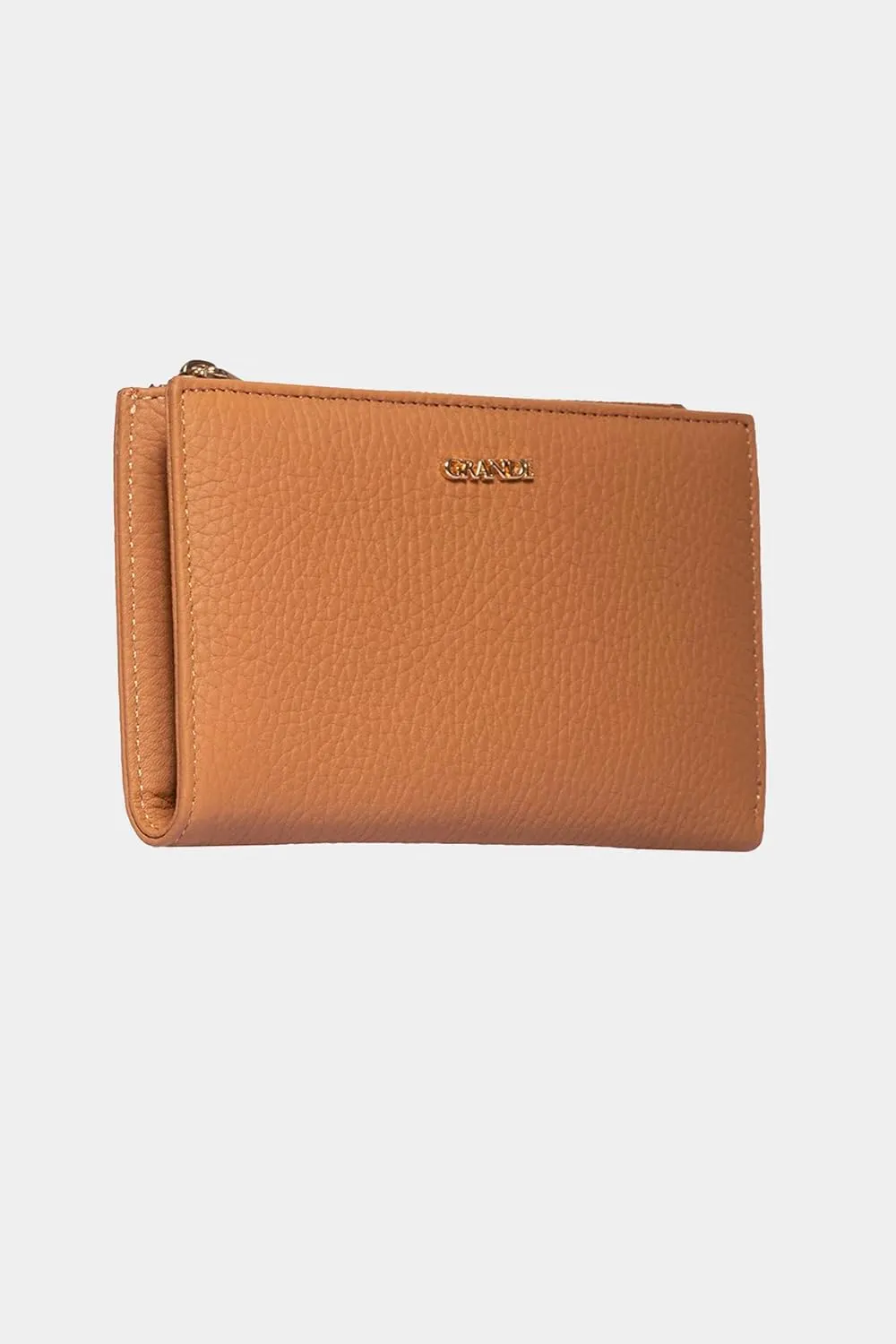 grande 2804 Genuine Leather Medium Bifold Wallet For Women Minimalist Wallet Ladies Zippered Mini Purse Small Card Holder (Camel)