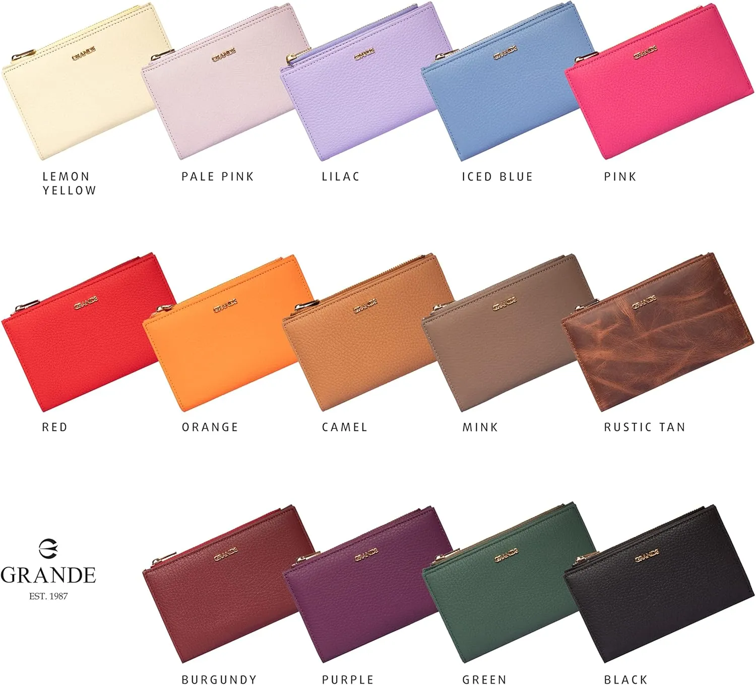 grande 2804 Genuine Leather Medium Bifold Wallet For Women Minimalist Wallet Ladies Zippered Mini Purse Small Card Holder (Camel)