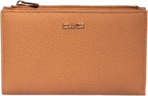 grande 2804 Genuine Leather Medium Bifold Wallet For Women Minimalist Wallet Ladies Zippered Mini Purse Small Card Holder (Camel)