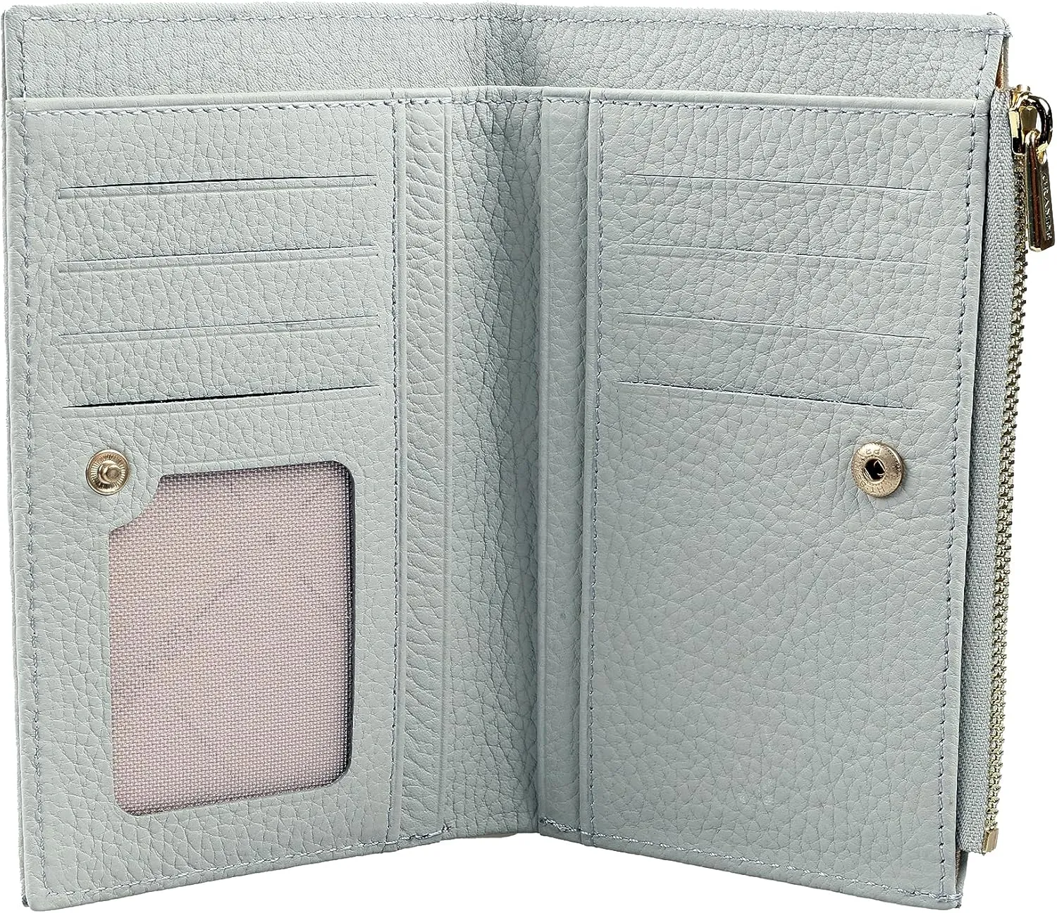 grande 2804 Genuine Leather Medium Bifold Wallet For Women Minimalist Wallet Ladies Zippered Mini Purse Small Card Holder (Gray)
