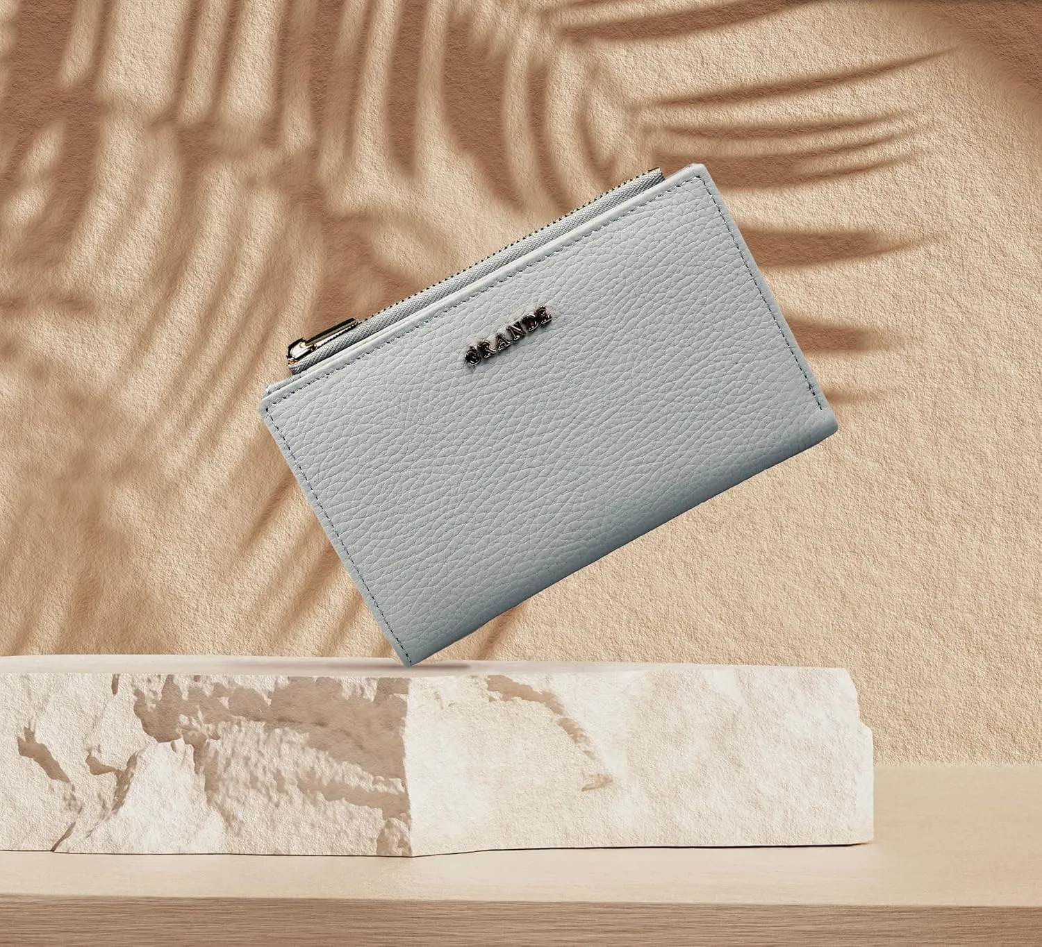 grande 2804 Genuine Leather Medium Bifold Wallet For Women Minimalist Wallet Ladies Zippered Mini Purse Small Card Holder (Gray)