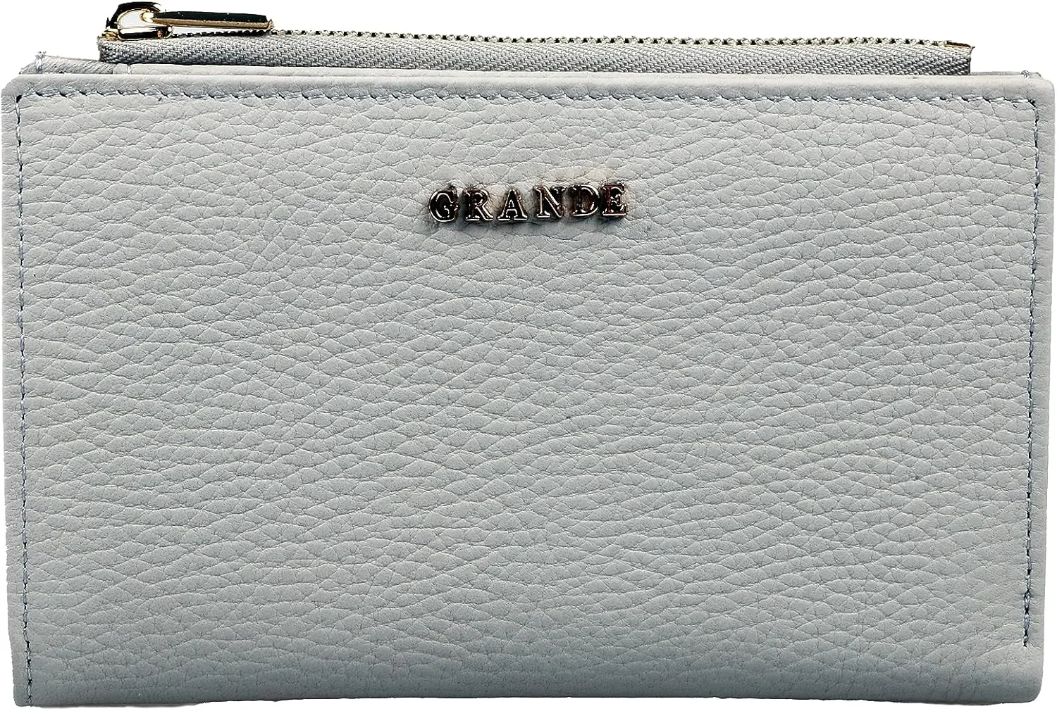 grande 2804 Genuine Leather Medium Bifold Wallet For Women Minimalist Wallet Ladies Zippered Mini Purse Small Card Holder (Gray)
