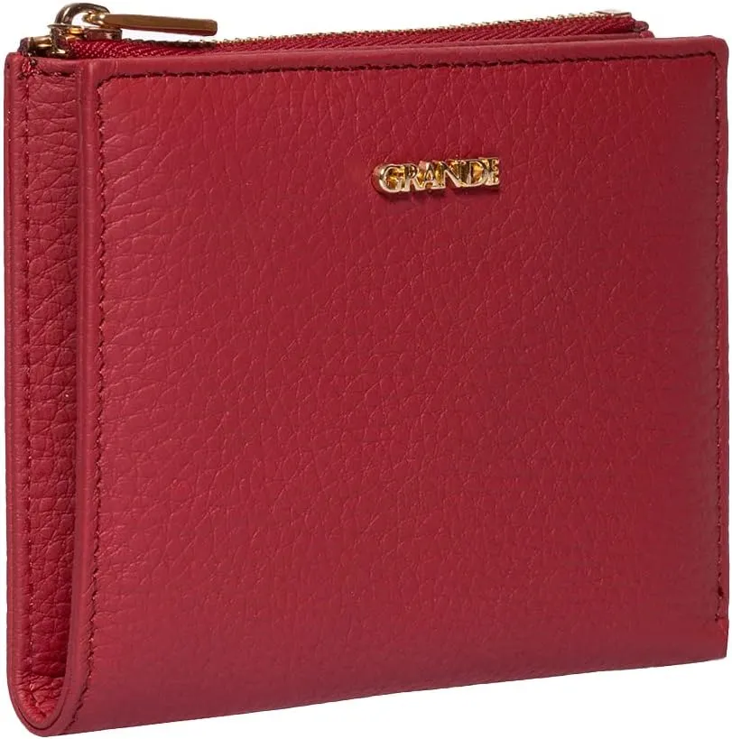 grande 2805 Genuine Leather Small Bifold Wallet For Women Minimalist Wallet Ladies Zippered Mini Purse Small Card Holder (Burgundy)