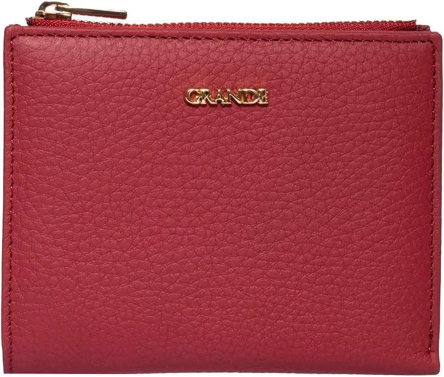 grande 2805 Genuine Leather Small Bifold Wallet For Women Minimalist Wallet Ladies Zippered Mini Purse Small Card Holder (Burgundy)