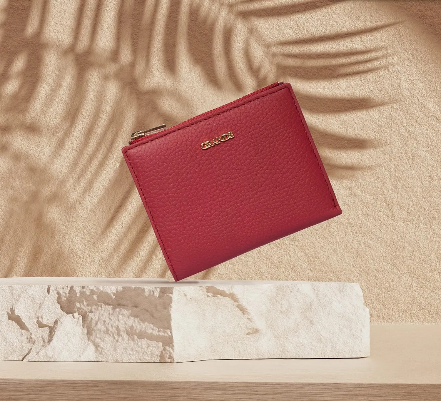 grande 2805 Genuine Leather Small Bifold Wallet For Women Minimalist Wallet Ladies Zippered Mini Purse Small Card Holder (Burgundy)
