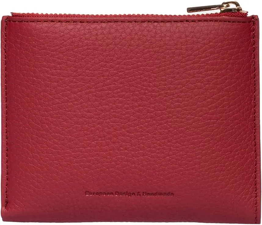 grande 2805 Genuine Leather Small Bifold Wallet For Women Minimalist Wallet Ladies Zippered Mini Purse Small Card Holder (Burgundy)