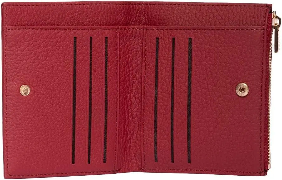 grande 2805 Genuine Leather Small Bifold Wallet For Women Minimalist Wallet Ladies Zippered Mini Purse Small Card Holder (Burgundy)