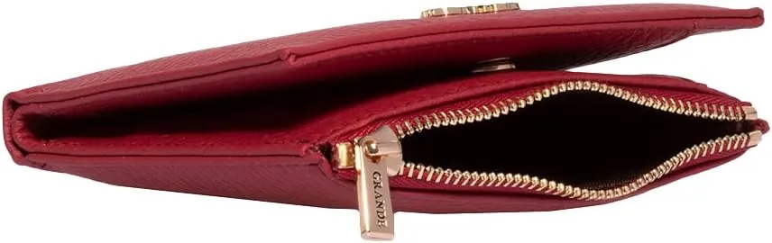 grande 2805 Genuine Leather Small Bifold Wallet For Women Minimalist Wallet Ladies Zippered Mini Purse Small Card Holder (Burgundy)