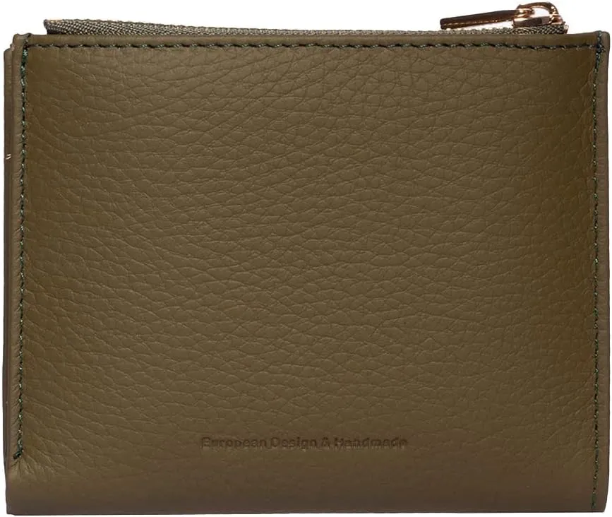 grande 2805 Genuine Leather Small Bifold Wallet For Women Minimalist Wallet Ladies Zippered Mini Purse Small Card Holder (Green)