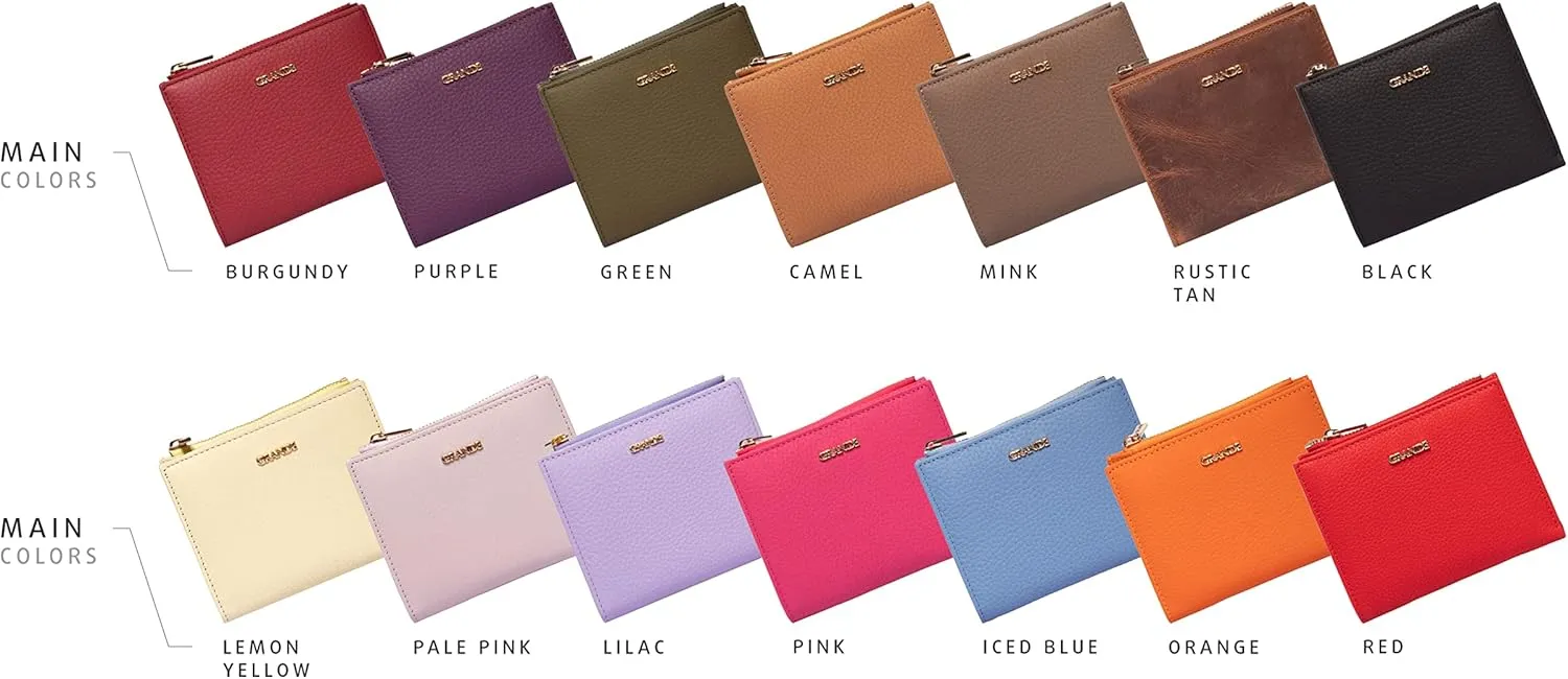 grande 2805 Genuine Leather Small Bifold Wallet For Women Minimalist Wallet Ladies Zippered Mini Purse Small Card Holder (Green)