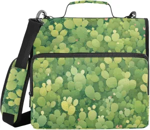 Green Little Cactus 1.5-Inch 3-Rings Organizer Binder with Shoulder Strap & Handle Waterproof Portable Portfolio for Office School