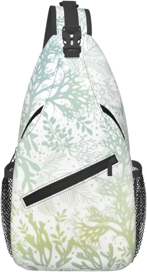 Green Sea Blue Seaweed print Cross bag, chest crossbody bag, men's cross chest bag, adjustable outdoor travel bag