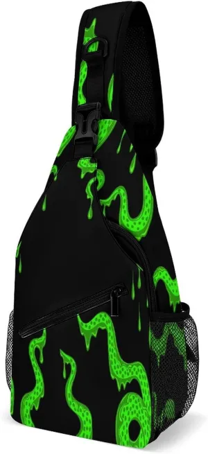 Green Tentacles Sling Bag Crossbody for Women Men Lightweight Adjustable Extender Strap Shoulder Backpack with Water Bottle Holder Casual Daypack for Hiking Travel