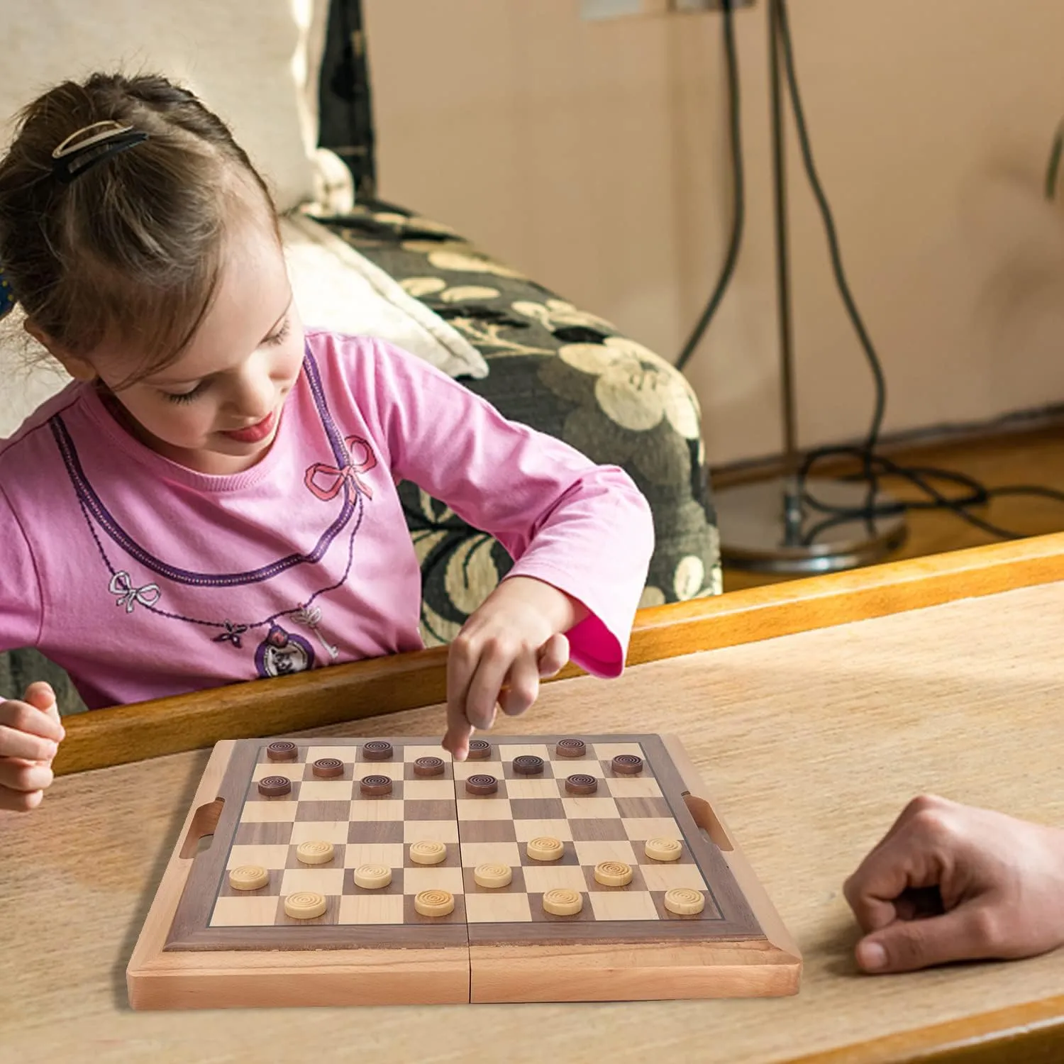 GSE Games & Sports Expert 16" Deluxe 3-in-1 Wooden Folding Chess, Checker and Backgammon Board Game Combo Set, Portable Travel Game Set for Kids & Adults