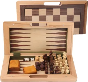 GSE Games & Sports Expert 16" Deluxe 3-in-1 Wooden Folding Chess, Checker and Backgammon Board Game Combo Set, Portable Travel Game Set for Kids & Adults