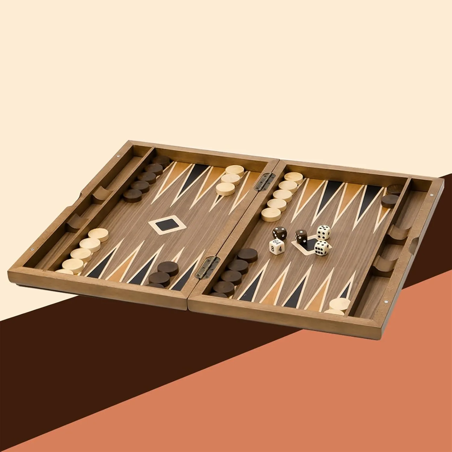 GSE Games & Sports Expert Premium Wooden Folding Inlay Backgammon Board Set, Classic Traditional Strategy Board Games (Star- 17 Inches)