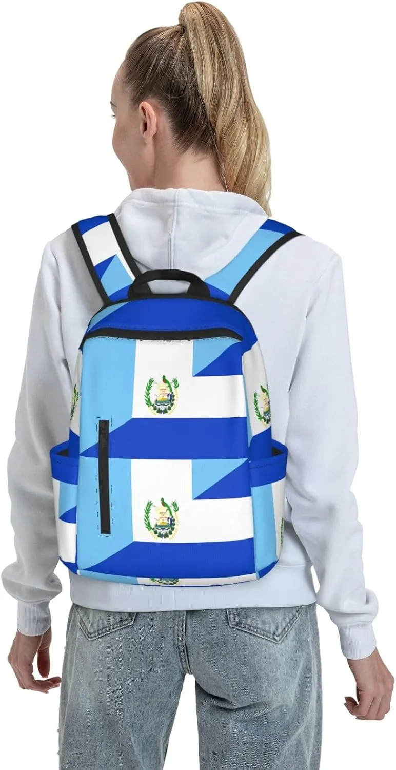 Guatemala Guatemalan El Salvador Flag Casual Laptop Backpack Travel Rucksack Sports Daypack Adjustable Strap Bags with Multi-Pockets for Working Running Camping