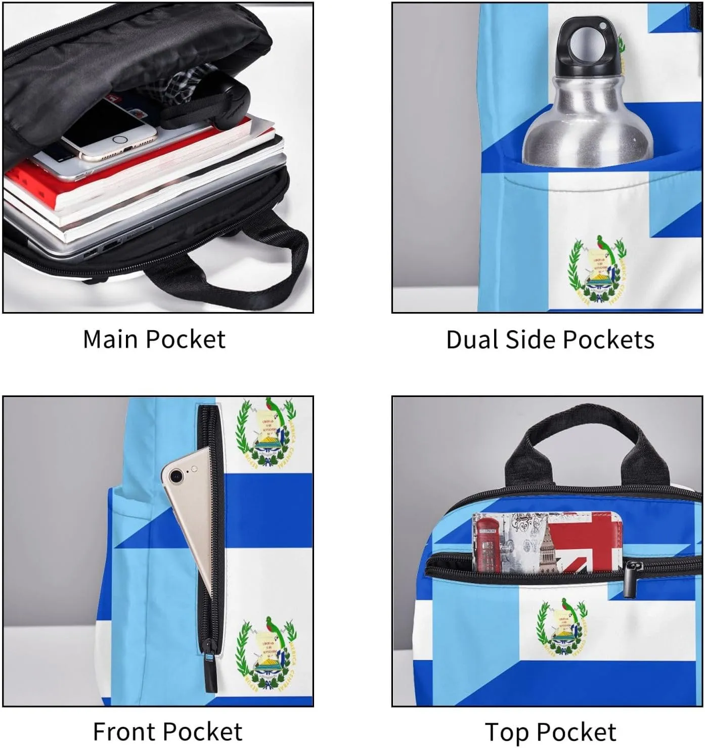 Guatemala Guatemalan El Salvador Flag Casual Laptop Backpack Travel Rucksack Sports Daypack Adjustable Strap Bags with Multi-Pockets for Working Running Camping