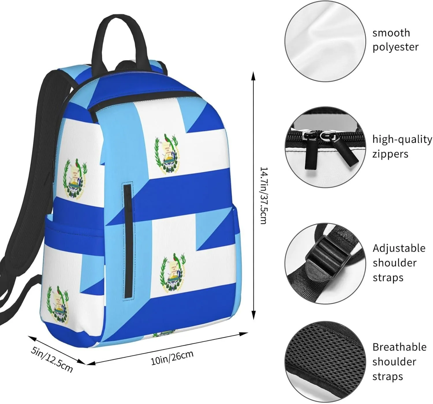 Guatemala Guatemalan El Salvador Flag Casual Laptop Backpack Travel Rucksack Sports Daypack Adjustable Strap Bags with Multi-Pockets for Working Running Camping