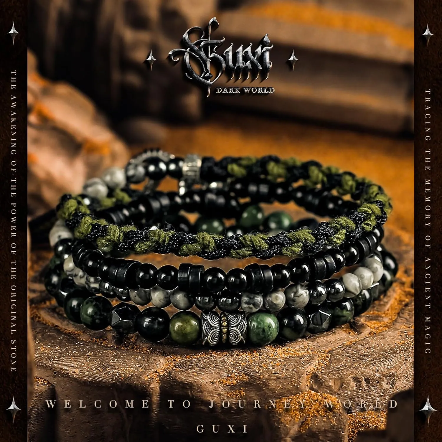 GUXI-lnkshade Natural Obsidian Bracelet Premium Malachite Bracelets for Men Handmade Multi-Layer Braided Healing Protection Bracelet Personalized Jewelry Unique Gifts