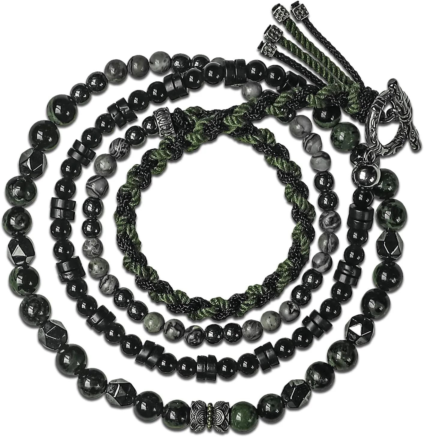 GUXI-lnkshade Natural Obsidian Bracelet Premium Malachite Bracelets for Men Handmade Multi-Layer Braided Healing Protection Bracelet Personalized Jewelry Unique Gifts