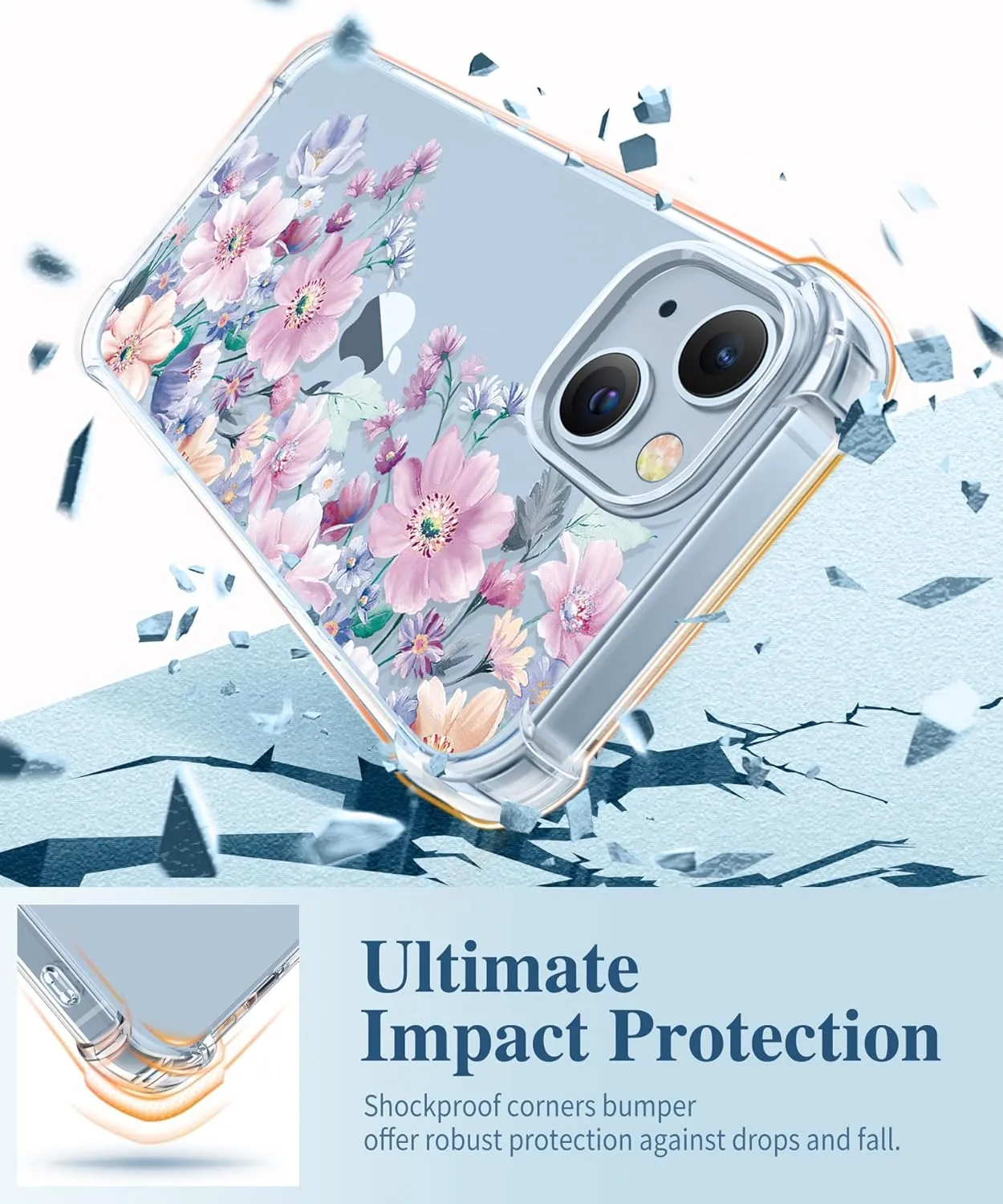 GVIEWIN for iPhone 14 Case Floral, with Screen Protector   Camera Lens Protector, [Non Yellowing]Soft Shockproof Clear Phone Protective Cover for Women, Flower Pattern Design 6.1"(Anemone Blooms/Pink)