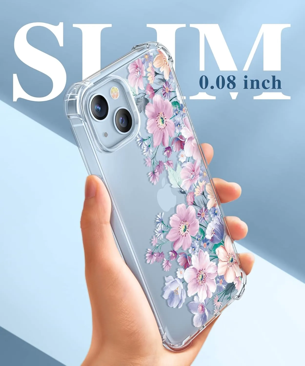 GVIEWIN for iPhone 14 Case Floral, with Screen Protector   Camera Lens Protector, [Non Yellowing]Soft Shockproof Clear Phone Protective Cover for Women, Flower Pattern Design 6.1"(Anemone Blooms/Pink)