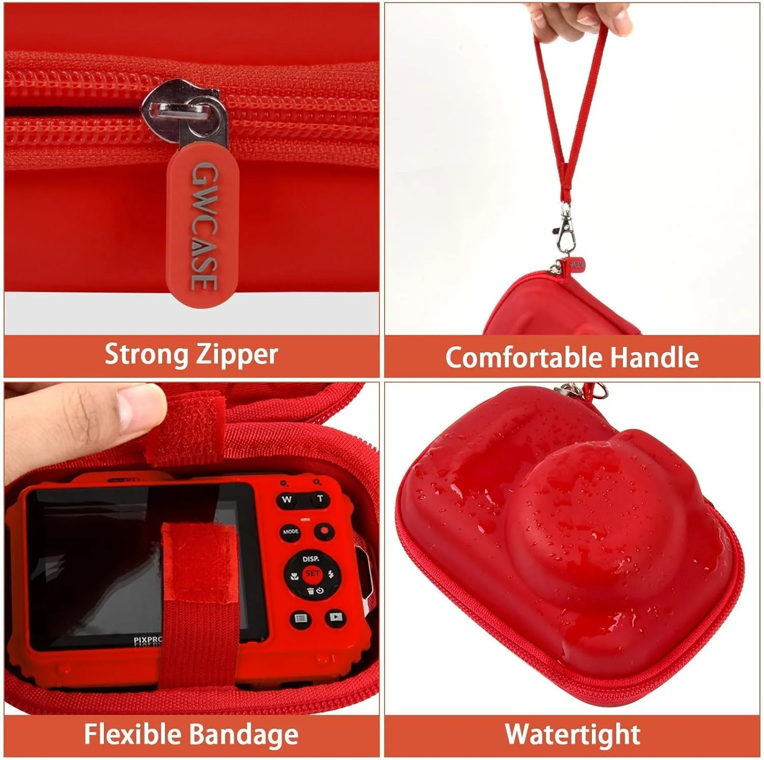 GWCASE Case Compatible with PIXPRO WPZ2 Rugged Digital Camera, Travel Storage Protective Holder for Point and Shoot Digital Cameras, SD Card, Batteries Accessories- Red (Box Only)