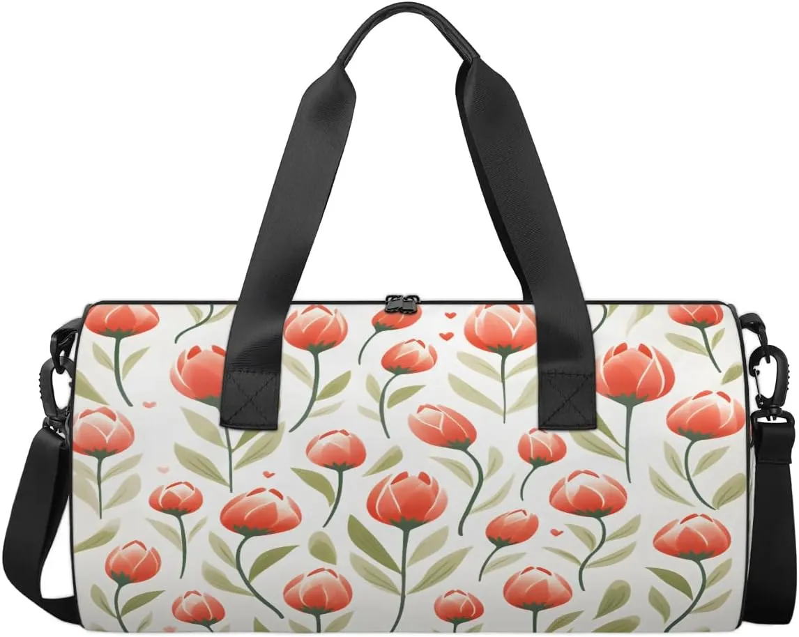 Gym Bags for Men Women Cute Tulip Sports Duffel Bags Carry On Travel Duffle Bag with Detachable Adjustable Shoulder Strap Overnight Weekender Bag