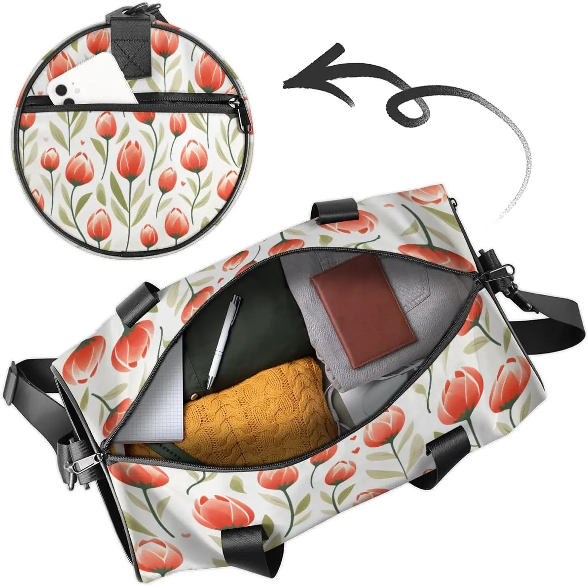 Gym Bags for Men Women Cute Tulip Sports Duffel Bags Carry On Travel Duffle Bag with Detachable Adjustable Shoulder Strap Overnight Weekender Bag