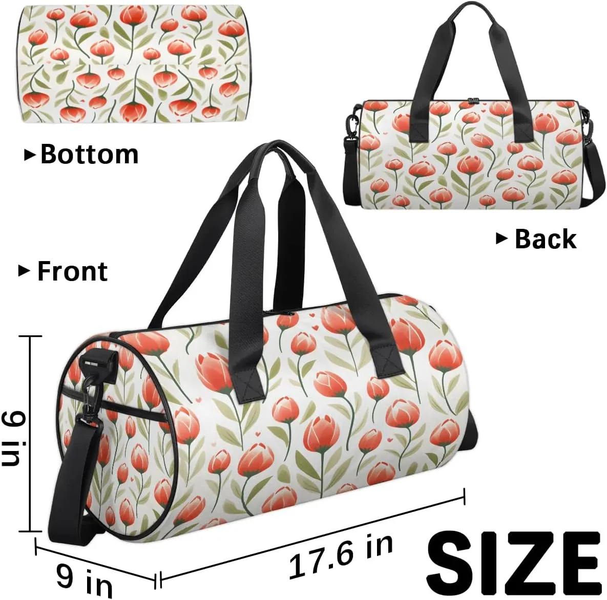 Gym Bags for Men Women Cute Tulip Sports Duffel Bags Carry On Travel Duffle Bag with Detachable Adjustable Shoulder Strap Overnight Weekender Bag