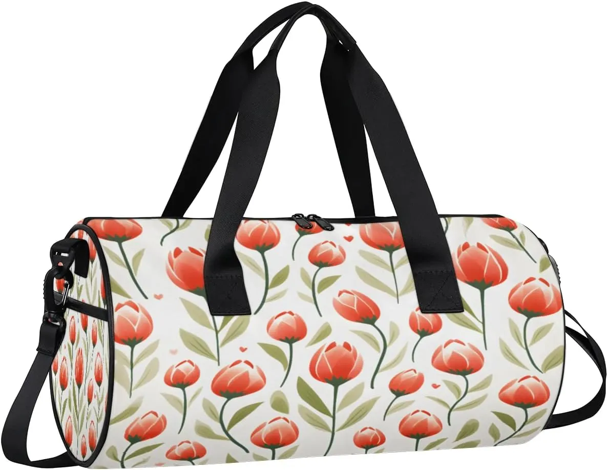 Gym Bags for Men Women Cute Tulip Sports Duffel Bags Carry On Travel Duffle Bag with Detachable Adjustable Shoulder Strap Overnight Weekender Bag