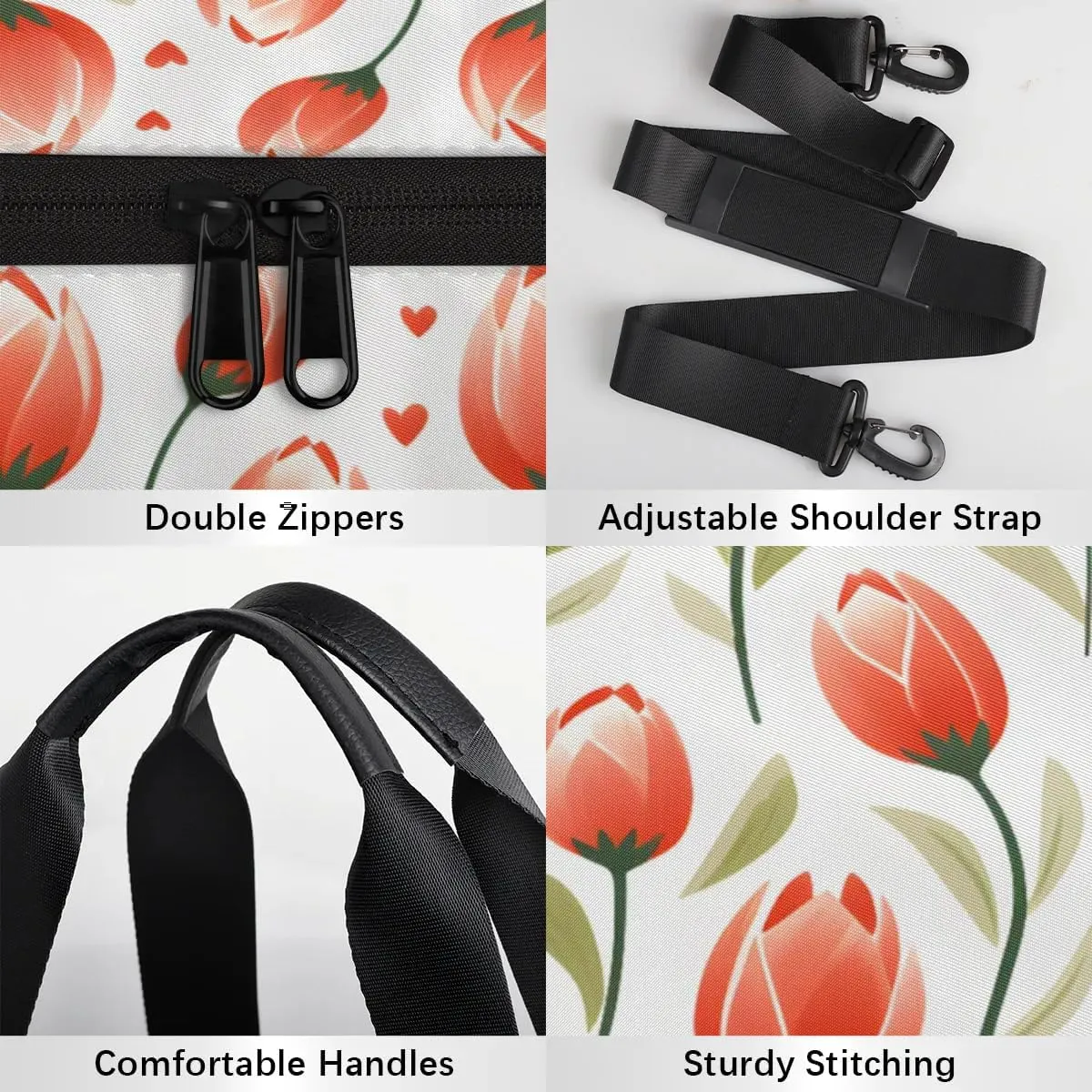 Gym Bags for Men Women Cute Tulip Sports Duffel Bags Carry On Travel Duffle Bag with Detachable Adjustable Shoulder Strap Overnight Weekender Bag