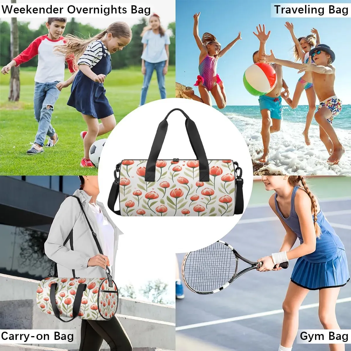 Gym Bags for Men Women Cute Tulip Sports Duffel Bags Carry On Travel Duffle Bag with Detachable Adjustable Shoulder Strap Overnight Weekender Bag