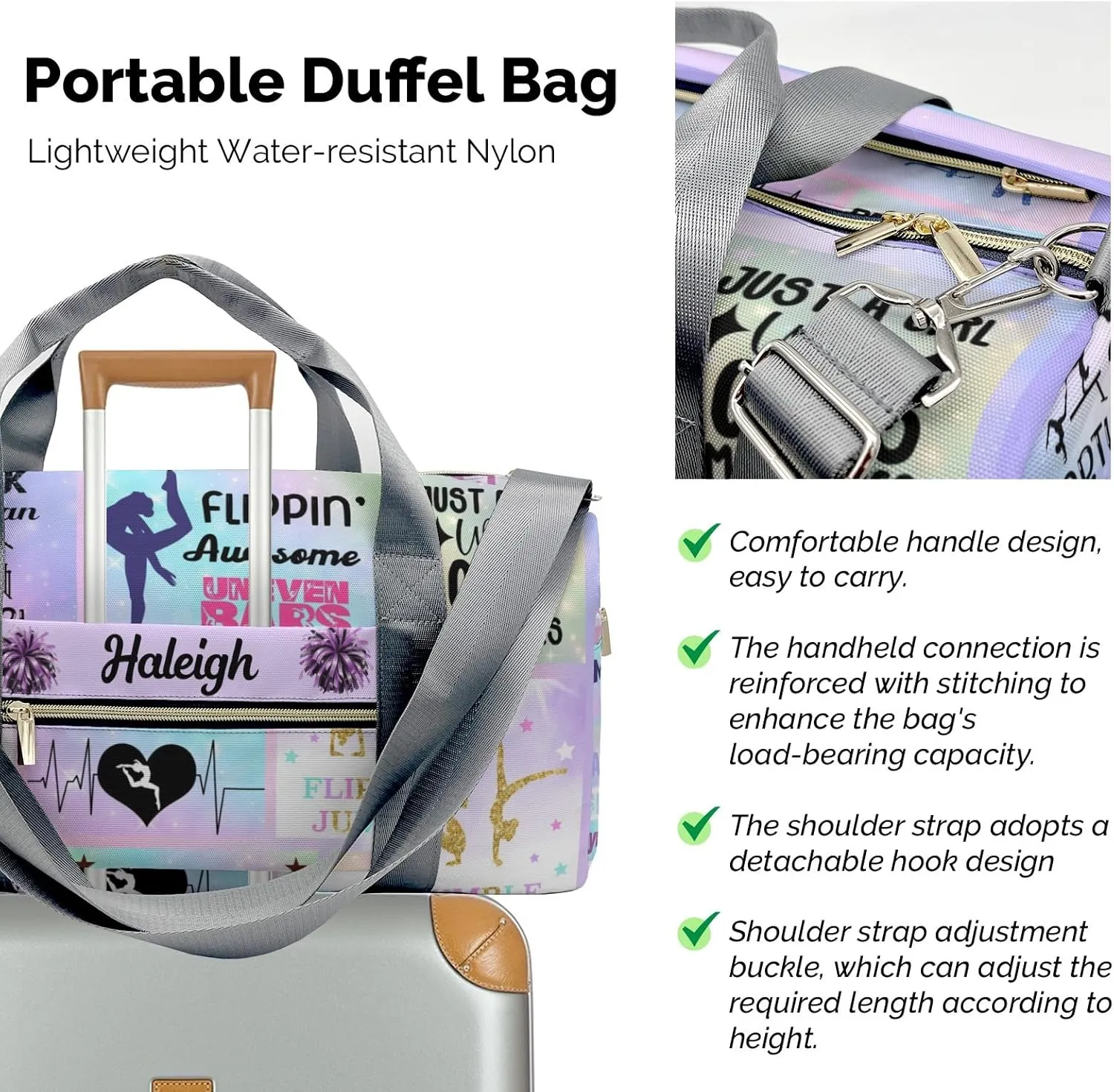Gymnastics Duffle Bag for Travel, Carry on Bag Travel Bags Athlete Gymnast Canvas Travel Duffel Bag Overnight Weekend Gym Bag Carry On Luggage Bags