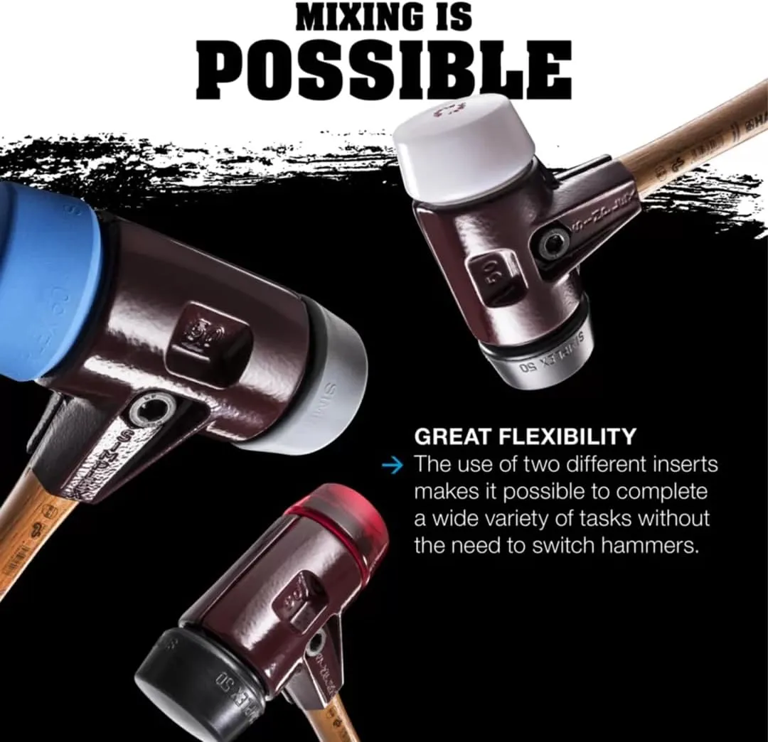 Halder Simplex Soft-Faced Mallet, Medium-Hard Rubber Insert, Hard Nylon Insert, Cast Iron Housing with Handle Protection Sleeve, Varnished Wooden Handle, 80mm, 6.4 lbs.