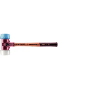 Halder Simplex Soft-Faced Mallet, Oversized Inserts, TPE-Soft Insert, Medium-Hard Superplastic Insert, Cast Iron Housing with Handle Protection Sleeve, Varnished Wooden Handle, 50mm, 1.5 lbs.